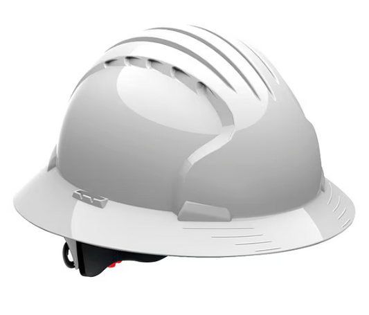 JSP 6-Point Ratchet Type 1 Class E White Full Brim Hardhat