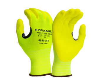Pyramex Hi-Vis Microfoam Nitrile Dipped A1 Cut Level Gloves